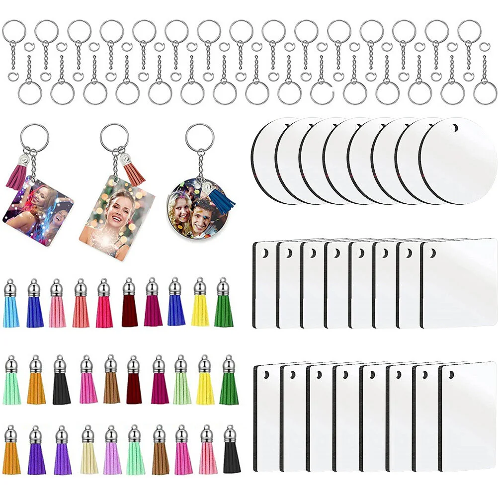 40 Sets Dye Sublimation Keychain Fringe Trim Decorative Portable Blanks Delicate Wood DIY Circle