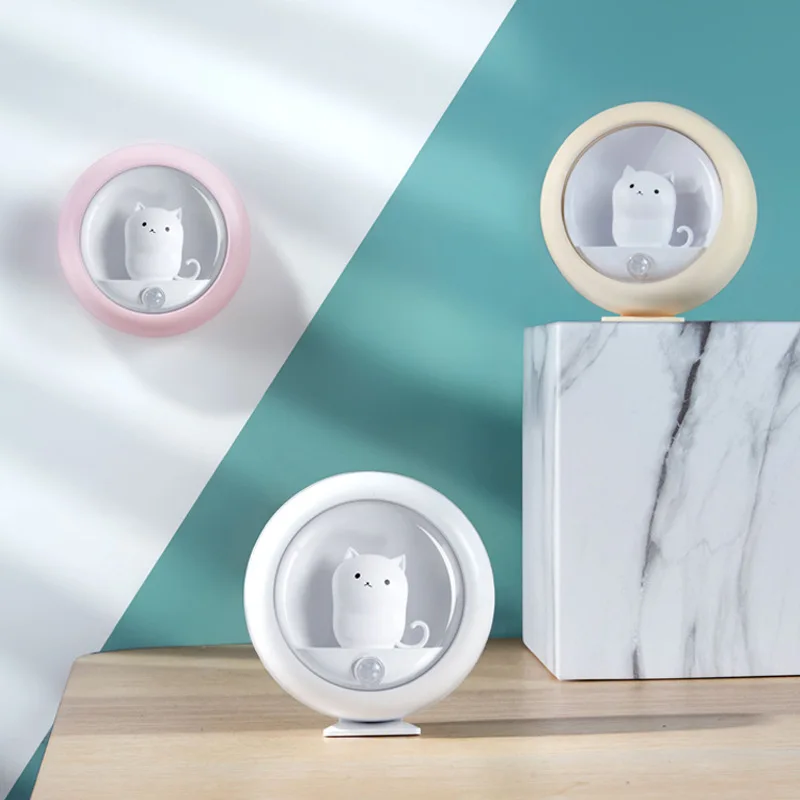 

Cute Cat Night Lamp with Motion Sensor Night Lights for Home Children's Wall Lamp for Bedside/Kitchen/ Cabinet/ Wardrobe Decor
