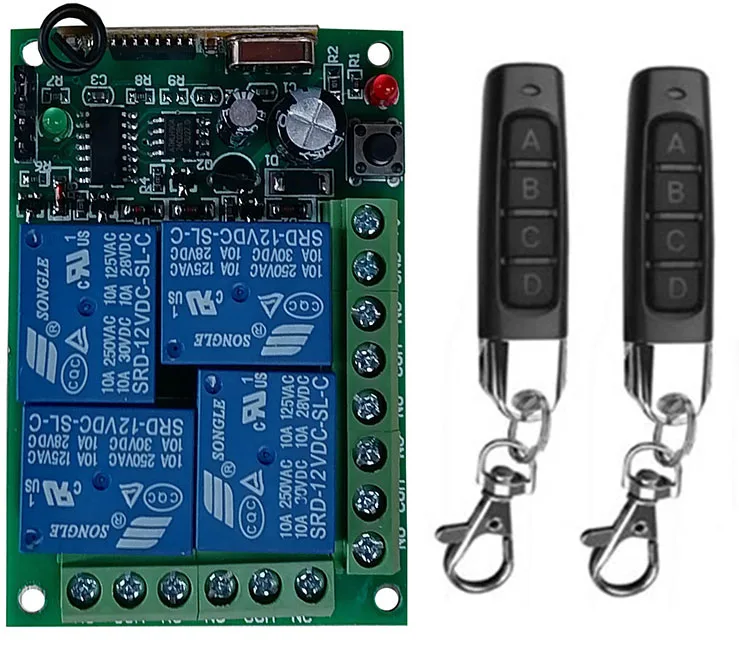 Smart Multiple DC 12V 24V 10A 433MHz 4CH 4-канальное беспроводное реле RF пульт дистанционного