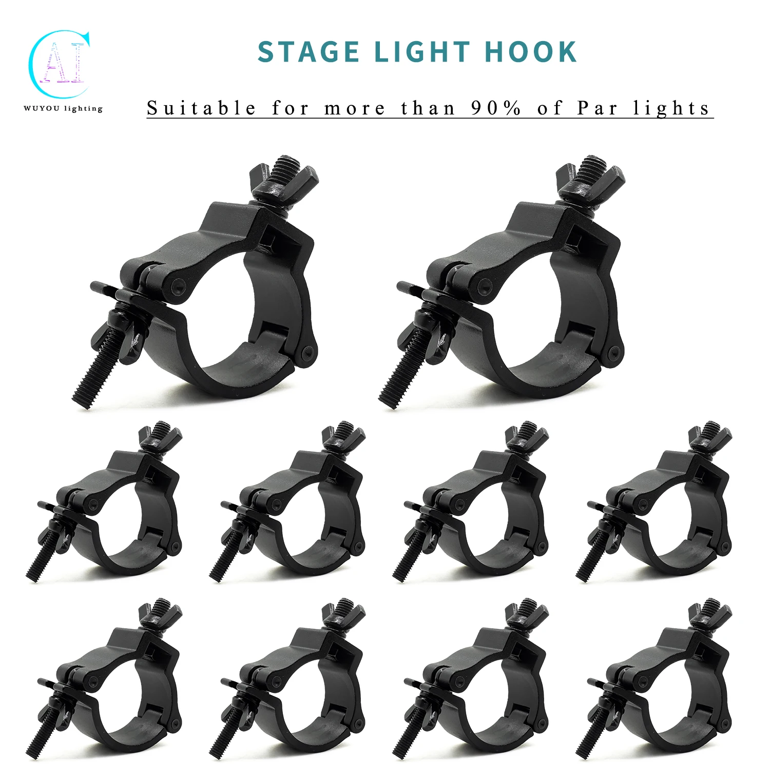 10Pcs/lots 48-51mm 100kg Alumimun Alloy Hook Stage Lights Clamp Hanger Truss Bracket Stage Heavy Duty Hooks Theatre Lighting Kit