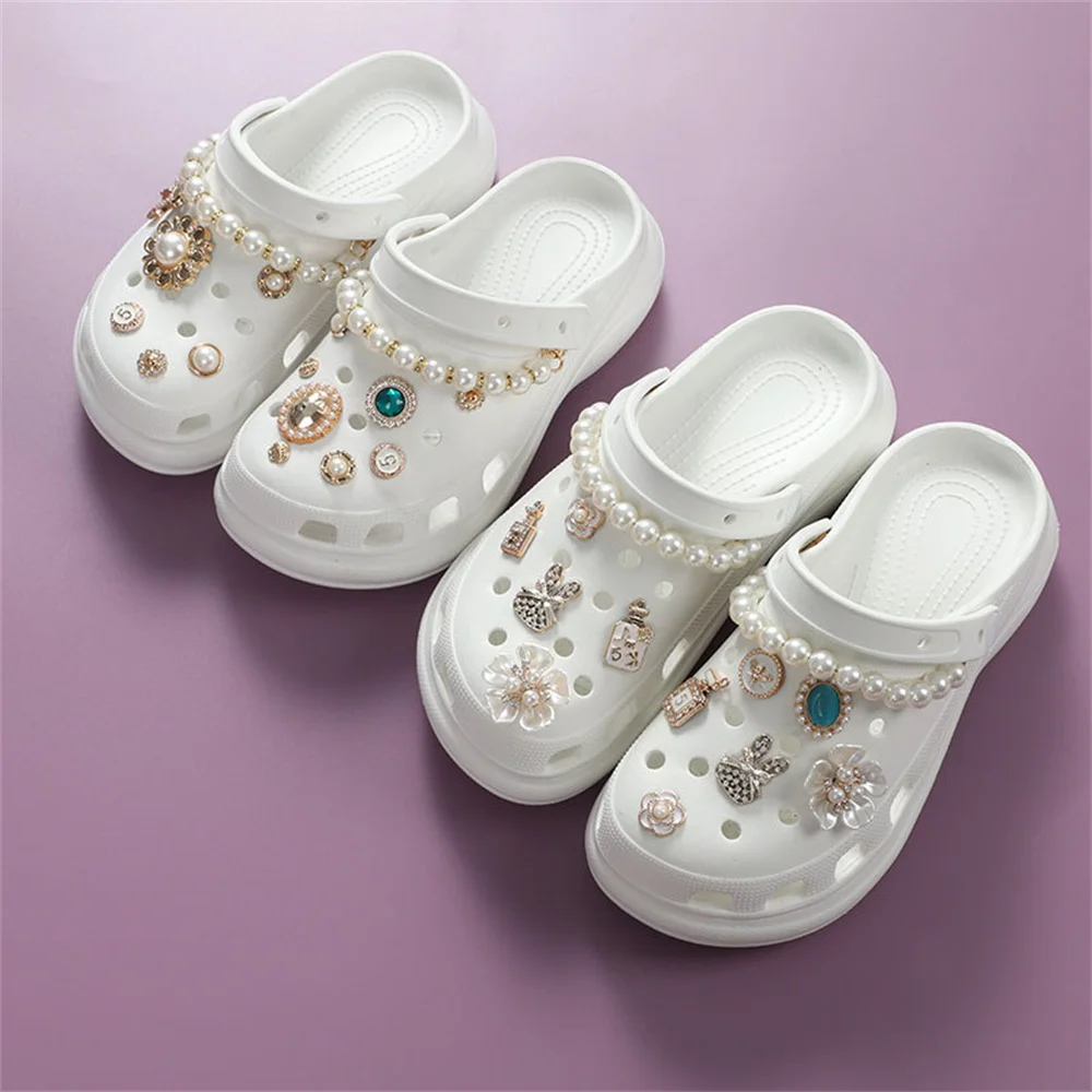 Croc Charms Jibz Metal Diy Pearl Rhinestone Shoe Croc Charms Luxury Designer Accessories  Decorate Buckle Girl Gift