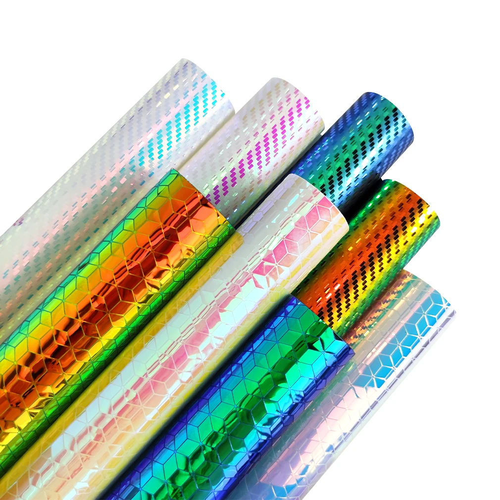 

Magic Bright Color Embossed Various Pattern Transparent Holographic Faux Leather Sheets TPU for Keychains Handbags DIY Crafts
