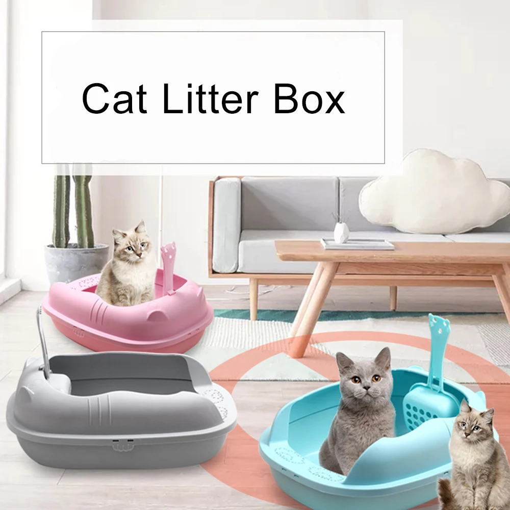 

Cats Litter Box Pet Toilet Basin Semi-Closed Sandbox Cat Cleaning Bath Basin Anti Splash Plastic Cat Litter Bedpan with Spoon