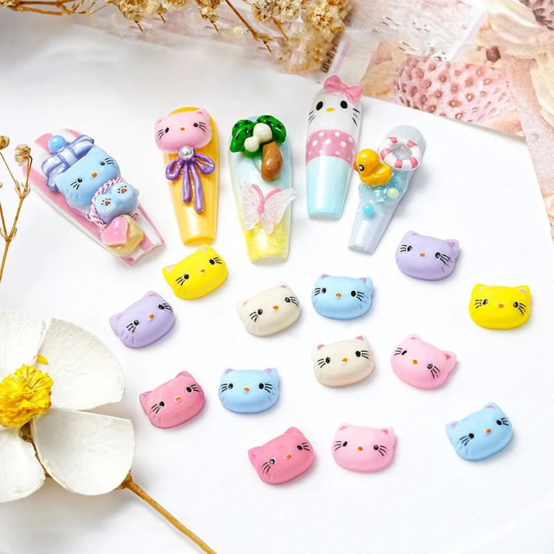 Мультяшный Sanrio однотонные аксессуары для ногтей с кошкой КТ светящиеся