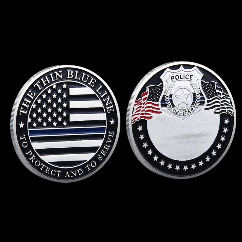 USA Police Challenge Coin The Thin Blue Line To Protect And To Serve the US Flag Police Officer Silver/Gold Coin Collectible