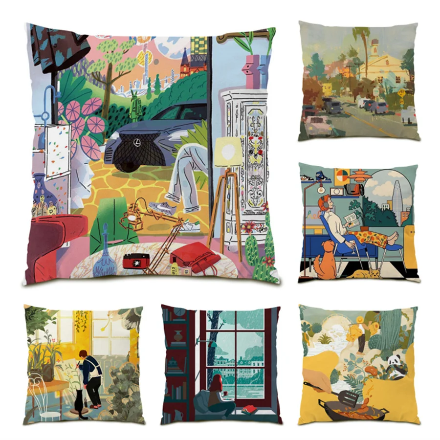 

Sofa Decorative Pillow Cases Velvet Abstract Geometry Polyester Linen Home Decoration Artistic Sofas for Living Room Cover E0416