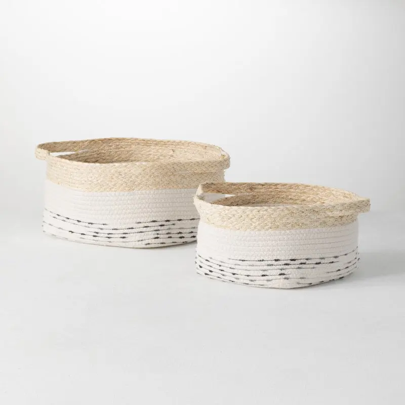 

Set Of 2 Basket Maize & Natural Basket 7"H & 7.5"H Off-White