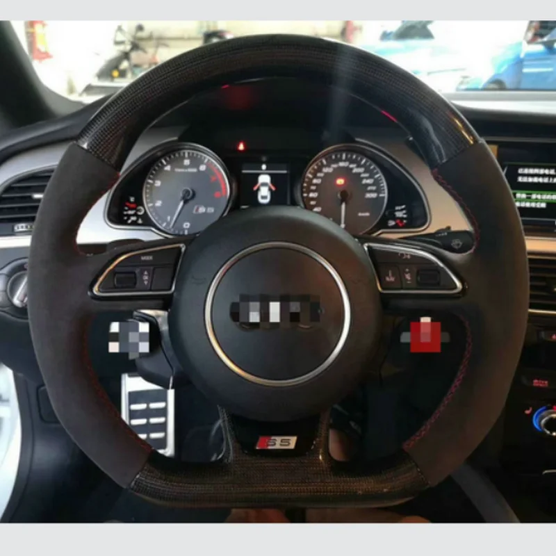

Sport Style Flat Bottom Carbon Fiber Car Steering Wheel For Audi S5 S6 2014-2017 (No Buttons Or Paddle)