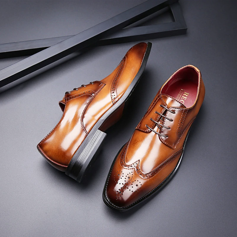 

Men Business Formal Leather Shoes Lace-up Derby Pointed Cowhide Solid Color Breathable Oxford for