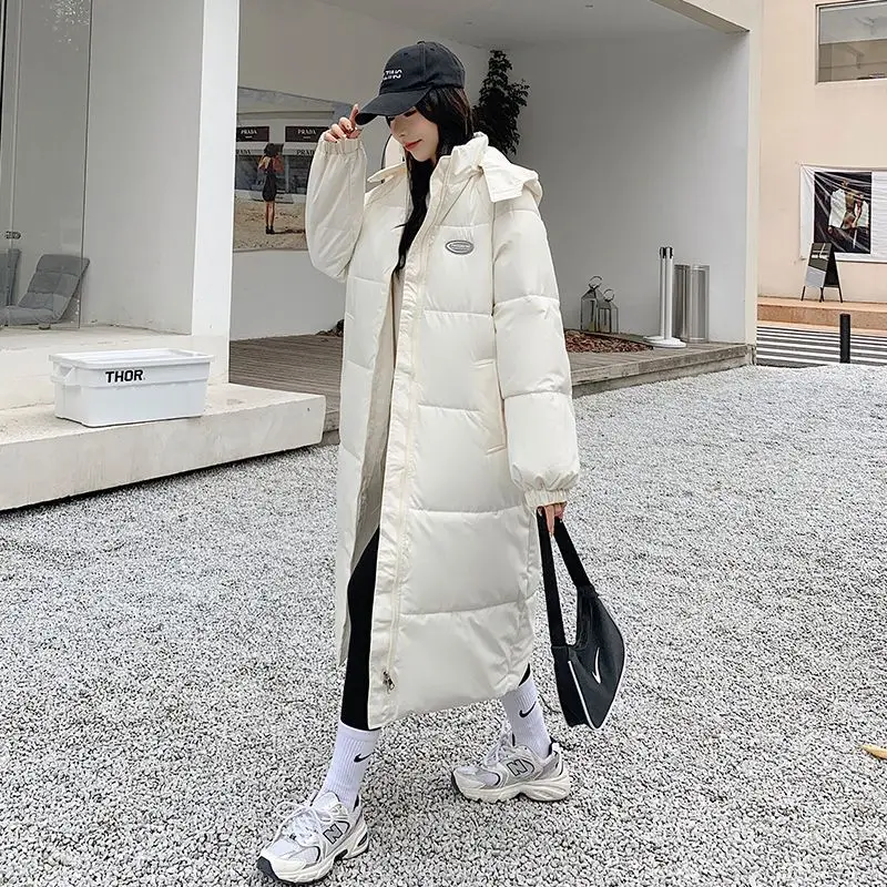 Blue 2022 New Winter Jacket Women Parka Fashion Long Coat Hooded Parkas Loose Warm Snow Wear Cotton Padded Winter Clothes