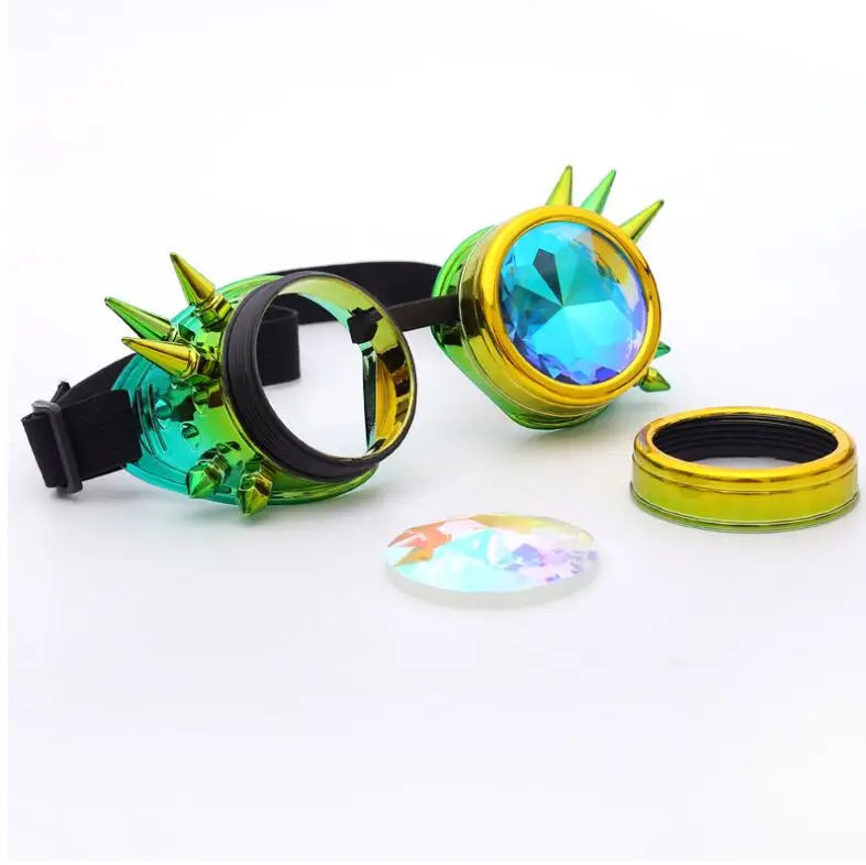 

kaleidoscope goggles Rainbow Crystal Lenses Steampunk Goggles EDM Glasses Gothic Cosplay Goggles Eyewear Vintage Halloween