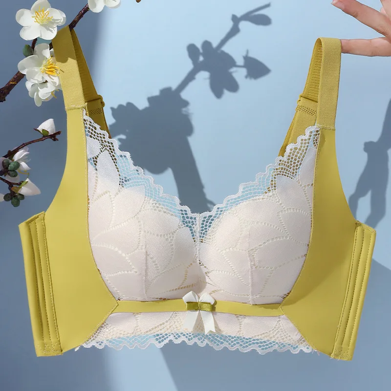 

Кружевной контрастный латексный бюстгальтер, нижнее белье для женщин, без стальных колец, комплект с бюстгальтером с небольшой грудью и регулировкой сближения груди