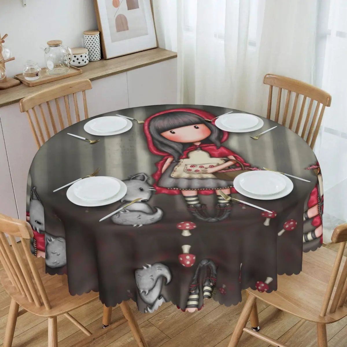 

Round Coque Art Cartoon Santoro Gorjuss Table Cloth Waterproof Tablecloth 60 inch Table Cover for Kitchen Dinning