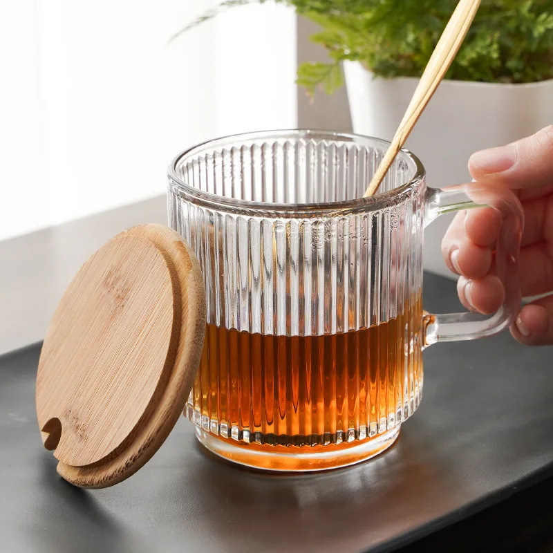 

Lns Wind Vertical Stripe Glass Mug Drinking Water Cup Coffee Cup Breakfast Cup High-Value Household Vertical Stripe Milk Cup