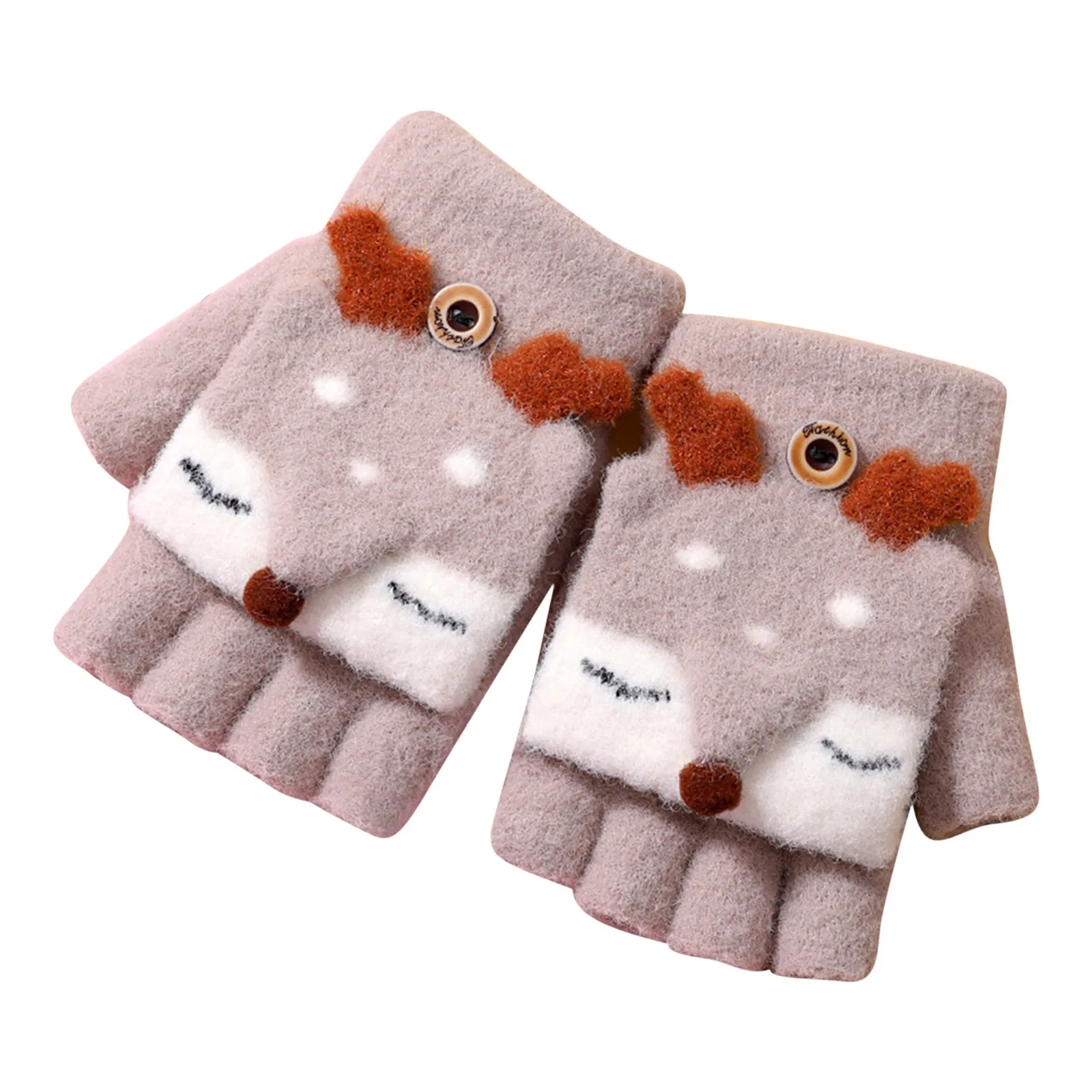 

For Girls Gloves Toddler Flip Boys Gloves With Mitten 2-15 Knit Cover Wool Kids Winter Cartoon Fingerless Top Yrs Convertible