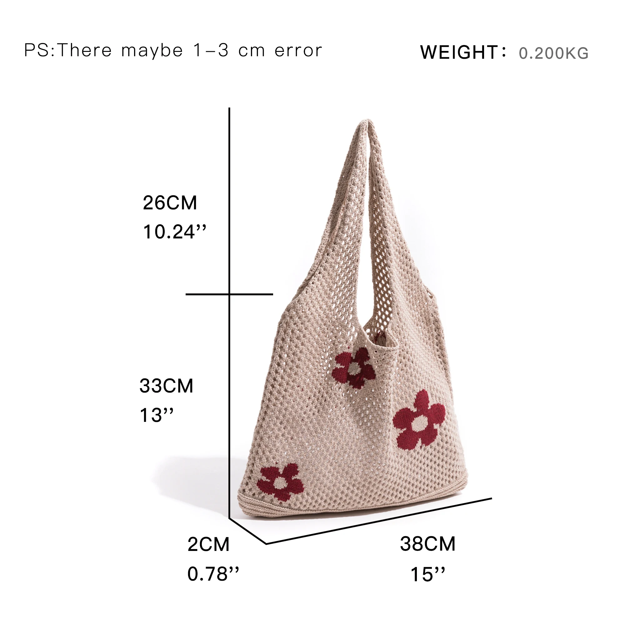 KOKOPEAS Knitting Printing Soft Shoulder Bag Hollow out Shopping Tote Bag Cute Young Girl Handbag Large Capacity Bag For Women