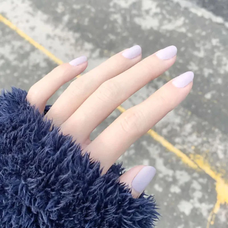 

3D fake nails set press on faux ongles capsule DIY manicure supplies short square purple tips cute matte false acrylic nails kit