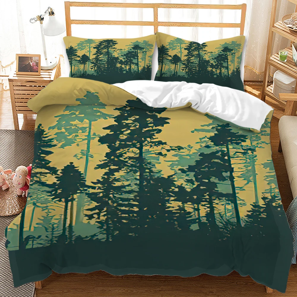 

Set Tree Pattern Cool Colors King Queen Size Polyester Comforter Cover for Kids Boys Girls Teens Bedding Set Forest Duvet Cover