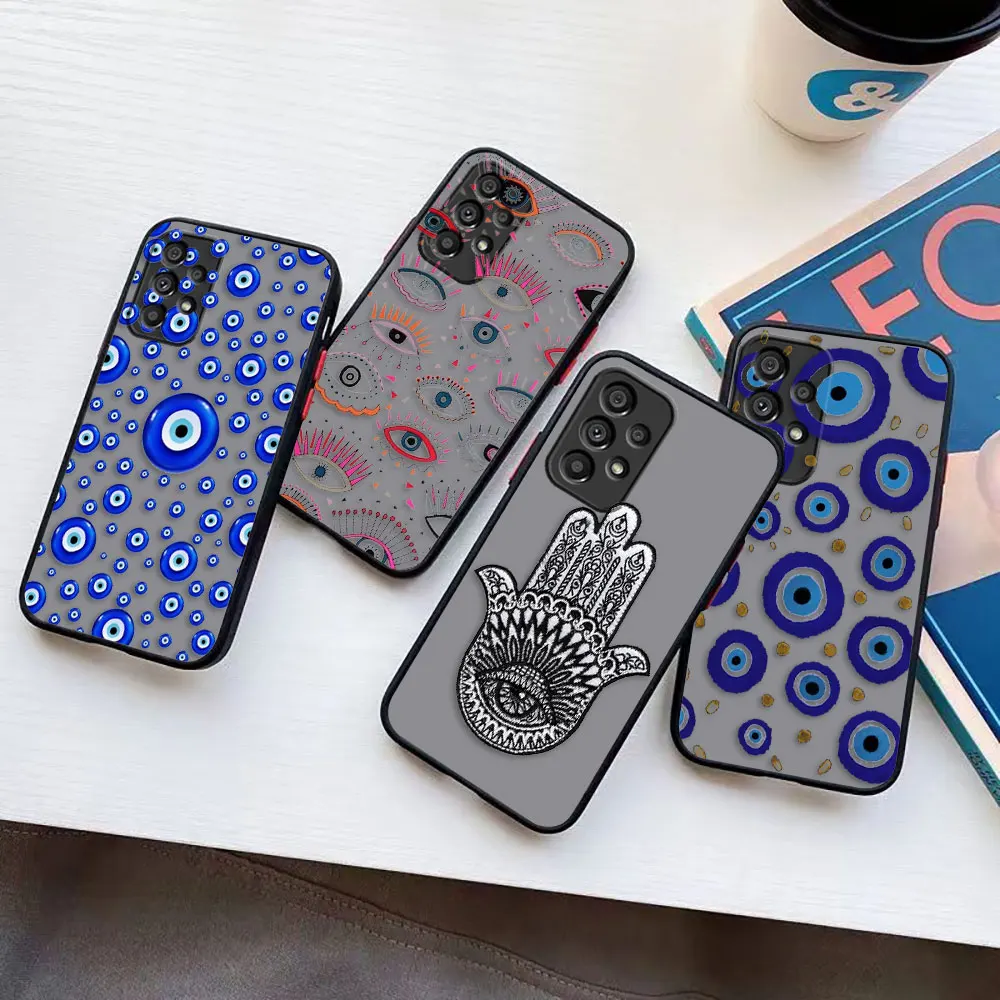 

Matte Case for Samsung Galaxy A73 A72 A71 A53 A52 A51 A50 A42 A32 A33 A23 A22 A21S A14 5G 4G Case Lucky Eye Blue Evil Eye Print