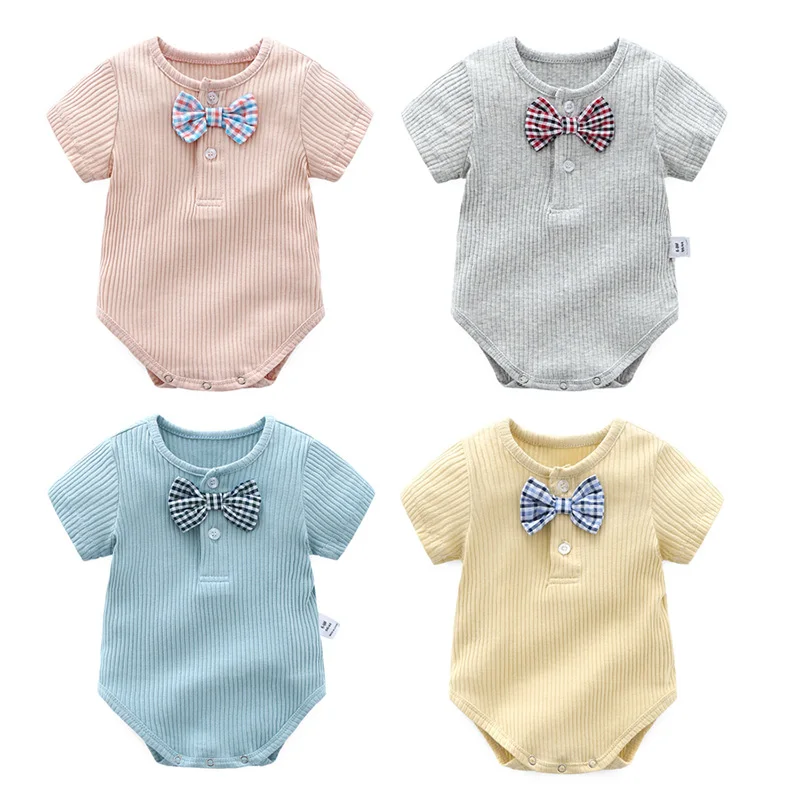 

Summer Kids Clothing Infant Bodysuits Cotton Comfortable Outing Girls Clothes Baby Boy Solid Color Short Sleeve Triangle Romper