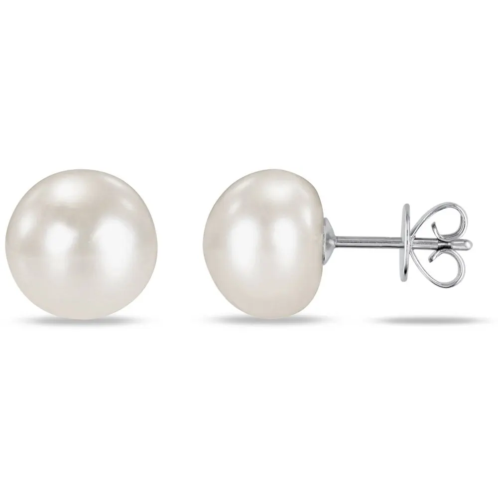 

9-10mm White Button Cultured Freshwater Pearl 14kt White Gold Stud Earrings