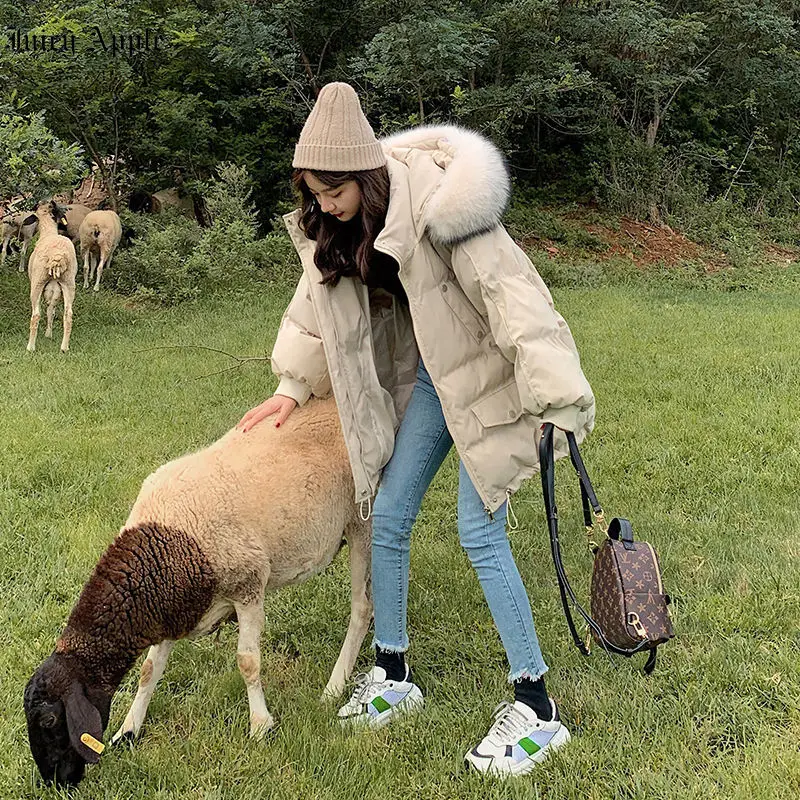 Winter Coat 2022 For Women New Warm Thicken Loose Casual Jacket Pockets Hooded Fur Collar Coat Female Clothing Streetwear Parkas