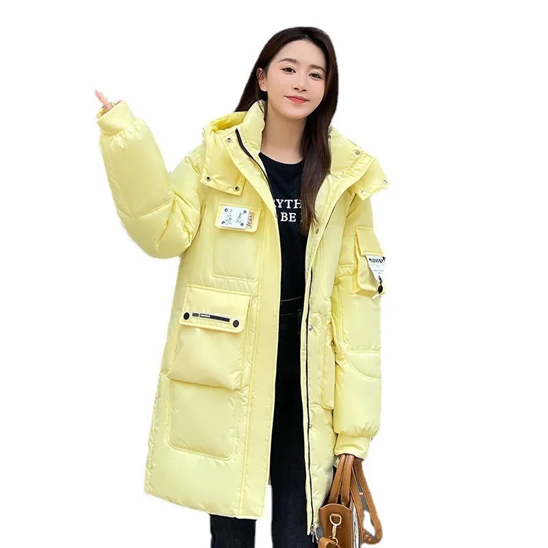 

Модные блестящие зимние женские пальто, новинка 2022, куртка средней длины со вкусом хлеба, Корейская версия, парки, свободная зимняя куртка для женщин