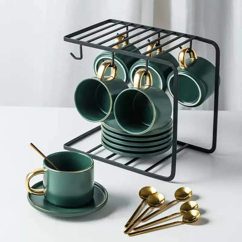 

Europe Noble Bone China Coffee Cup Saucer Spoon Set 220ml Luxury Ceramic Mug Top-grade Porcelain Tea Cup Cafe Party Drinkware