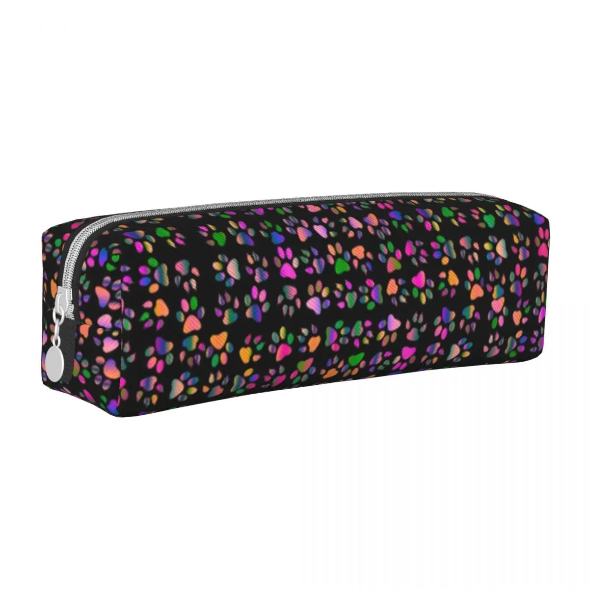 

Colorful Dog Paws Square Pencil Case Rainbow Print Elementary School For Teens Leather Pencil Box Kawaii Zipper Pen Bag
