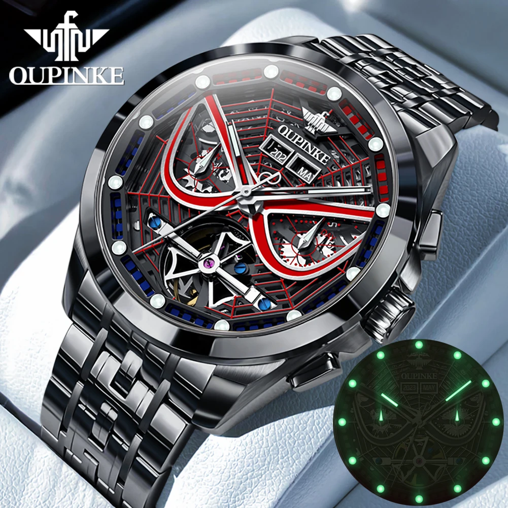 OUPINKE оригинальные брендовые роскошные часы для мужчин автоматические механические водонепроницаемые наручные часы из нержавеющей стали декодер Скелет сапфир
