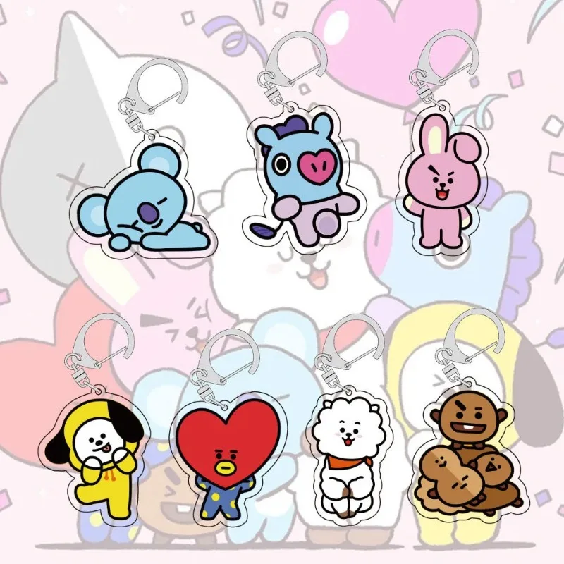 Фото 7 шт./компл. Bt21 акриловый брелок TATA KOYA RJ милый мультяшный студенческий рюкзак кулон декоративный подарок №1