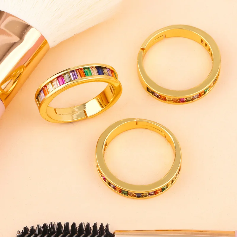 

Multicolored Cut Unique Rings For Women Creative Delicate Rainbow Zircon Open Stacking Anniversary Ring Jewelry