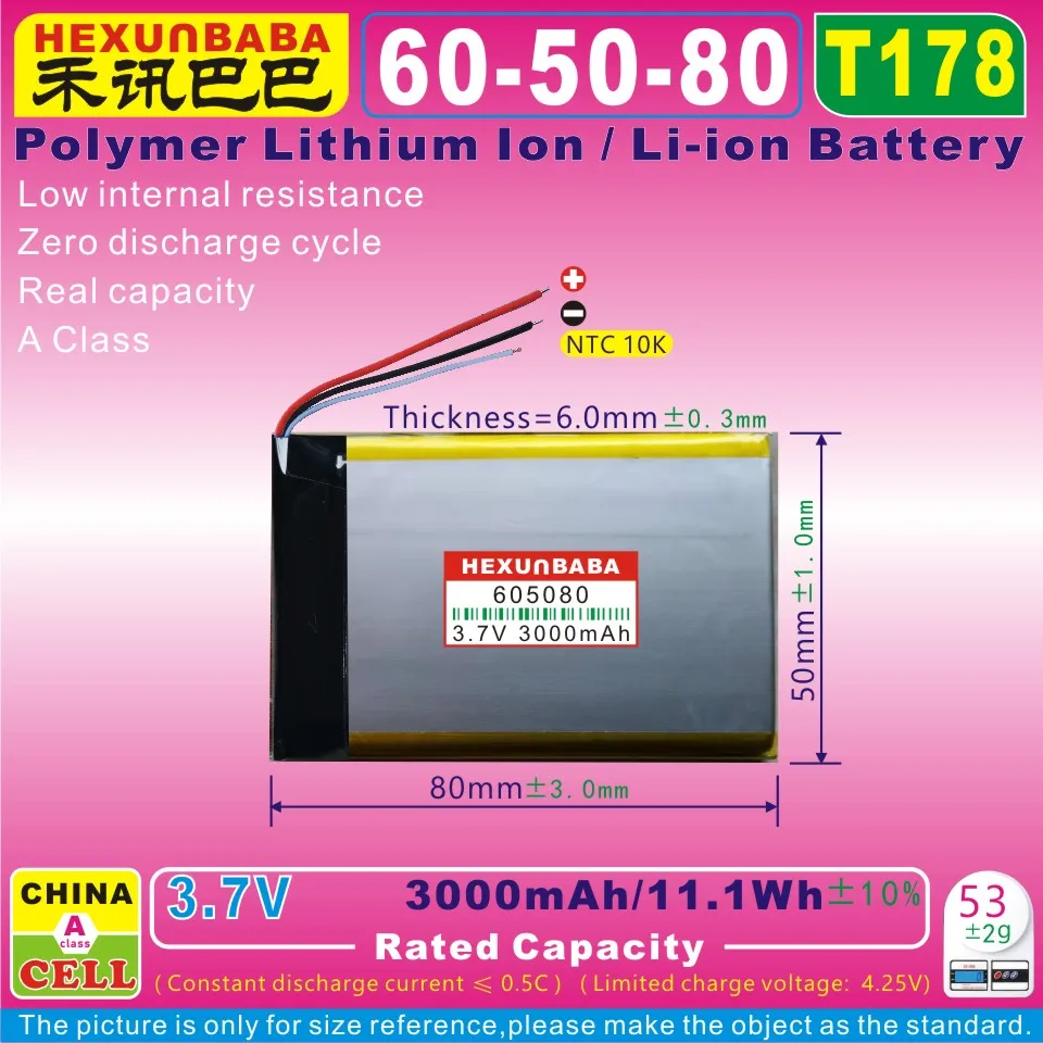 [L337] 3.7V 3000mAh 11.1Wh 605080 XH2.54 Полимерные литий-ионные аккумуляторы Li-Ion для планшетного компьютера Ebook Speaker POWER BANKGPS on.