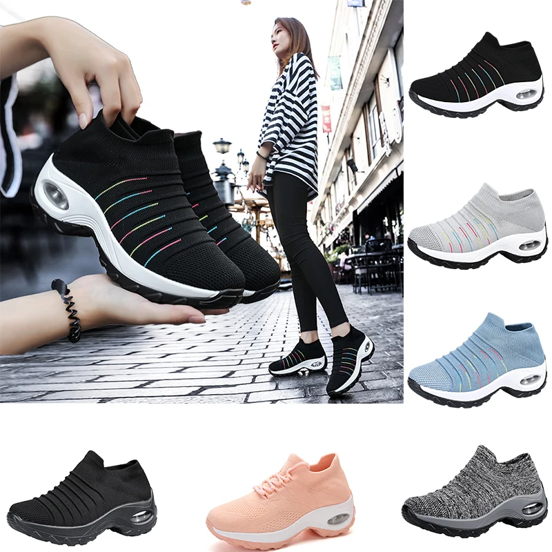 JIEMIAO Women Sneakers Fashion Sport Walking Shoes Summer Platform Slip-on Comfortable Outdoor Knited Casual Loafers Size 35-42