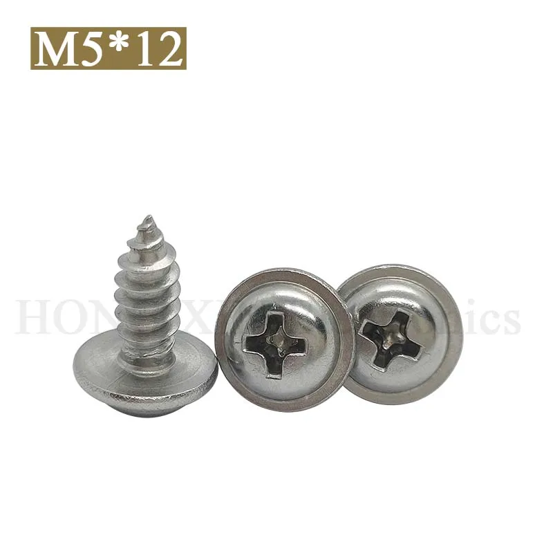 

1pcs PWA Screw 304 Stainless Steel Cross Round Head With Self-tapping Screw Pan Head M5*12
