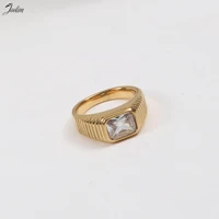 joolim high end 18k gold pvd geometric pattern square zircon rings stainless steel accessories for couple jewelry wholesale