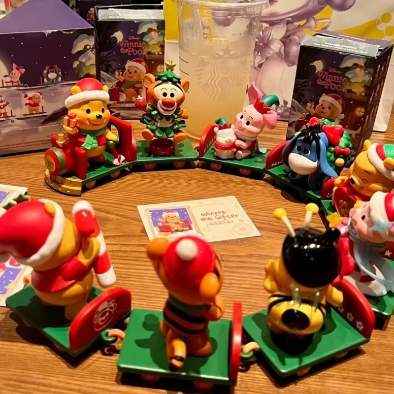 Genuine Disney Blind Box Christmas Winnie The Pooh Gift Delivery Series Figure Model Suprise Desk Decor Xmas