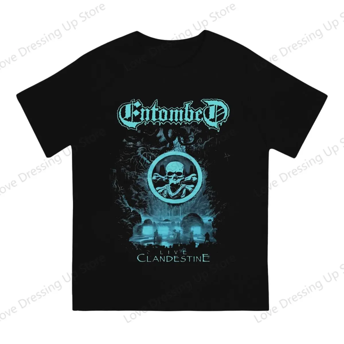 ENTOMBED Мужская футболка из 100% хлопка с принтом CLANDESTINE Футболки короткими рукавами