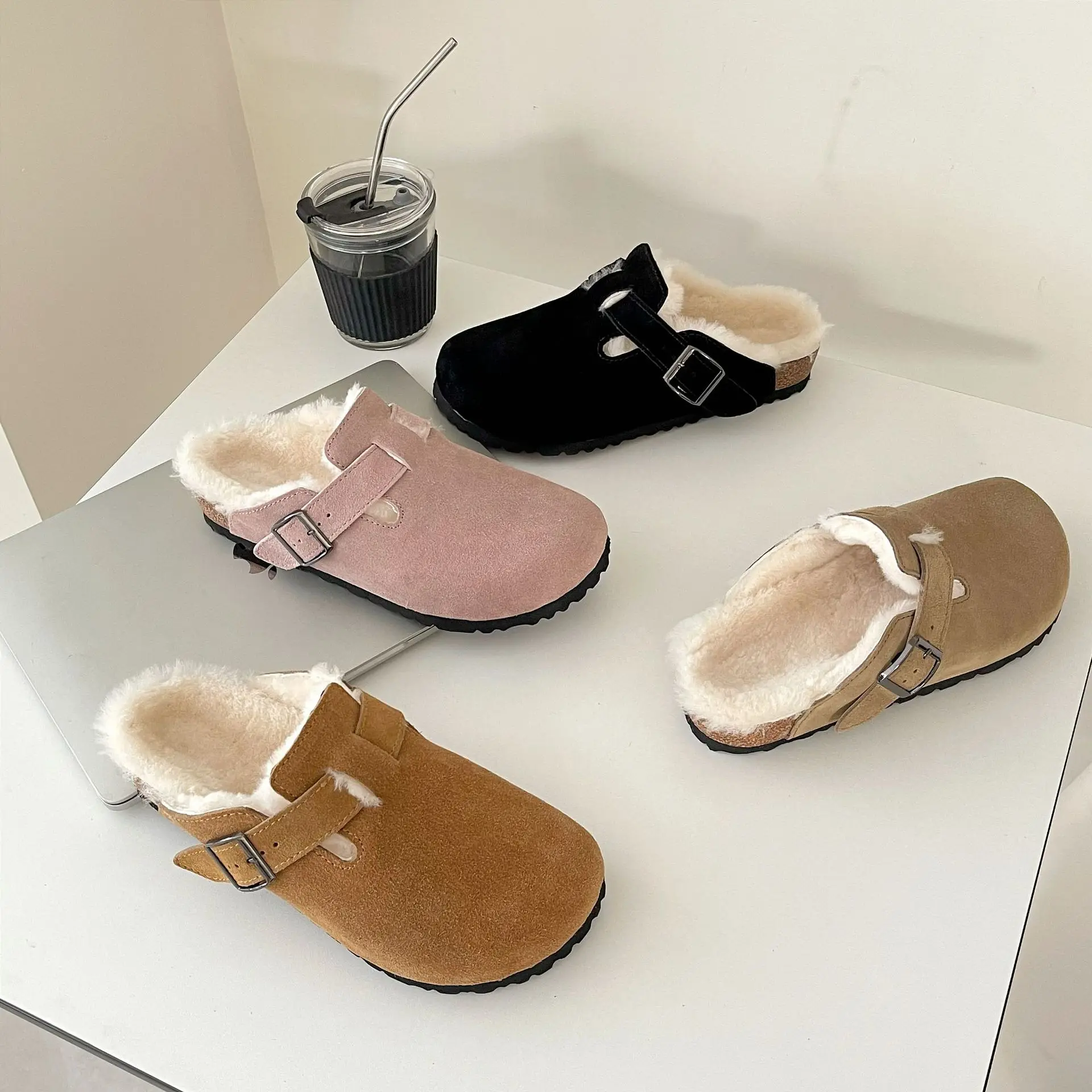 

British Style Leather Mules Classic Thick Bottom Slipper woman Square Toe Sandal Non-slip Flat Travel Beach Shoes