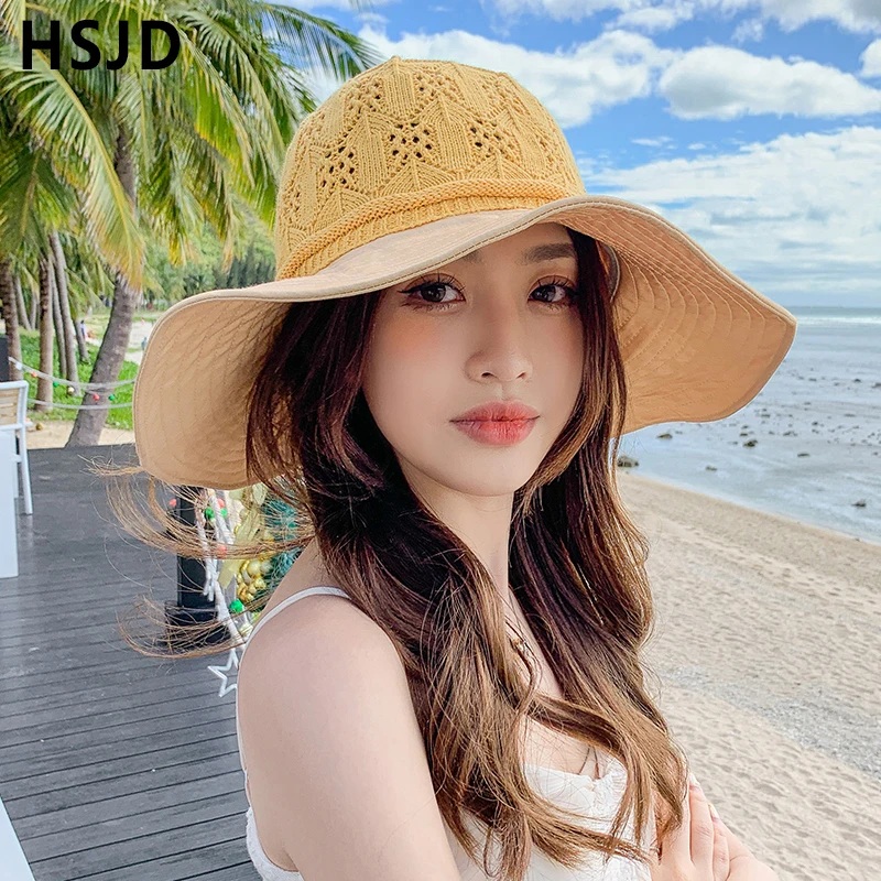 Летняя женская вязаная Солнцезащитная шляпа ручной работы с мягким верхом