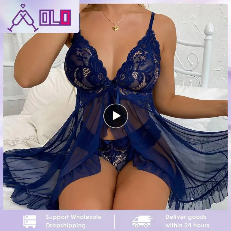 

2~10PCS Sexy Lace Pajamas 1set Lingerie Suit V-neck Fun Pajamas Fashion Set Pajamas High Quality Lace Sling Pajamas Set Sling