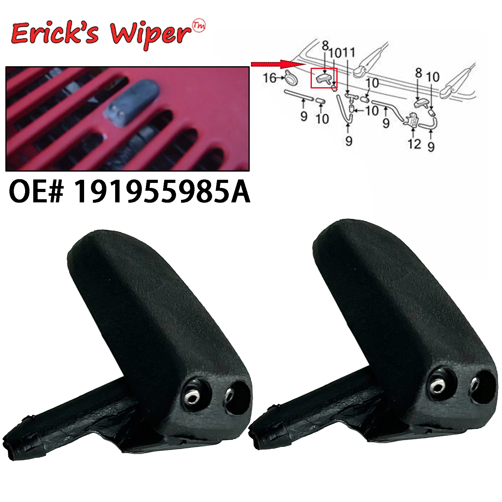 Erick's Wiper 2Pcs/Set Front Windshield Wiper Washer Jet Nozzle Sprayer Hood Fluid Jets For VW Caddy Corrado Derby Golf MK1 MK2