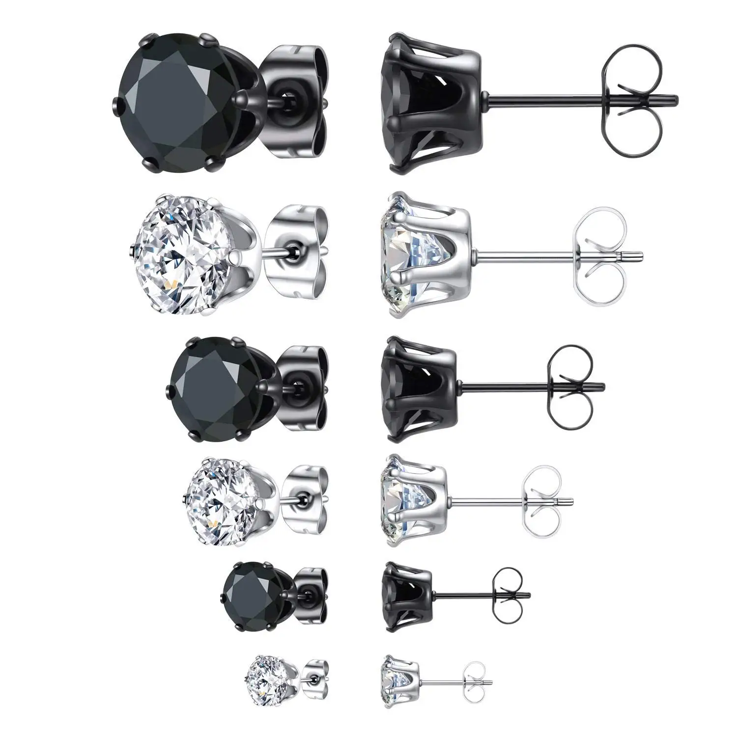 

Surgical Steel Earrings Studs for Women Men 6 Pairs Round Clear Cubic Zirconia Earrings Piercing CZ Simulated Diamond Earrings