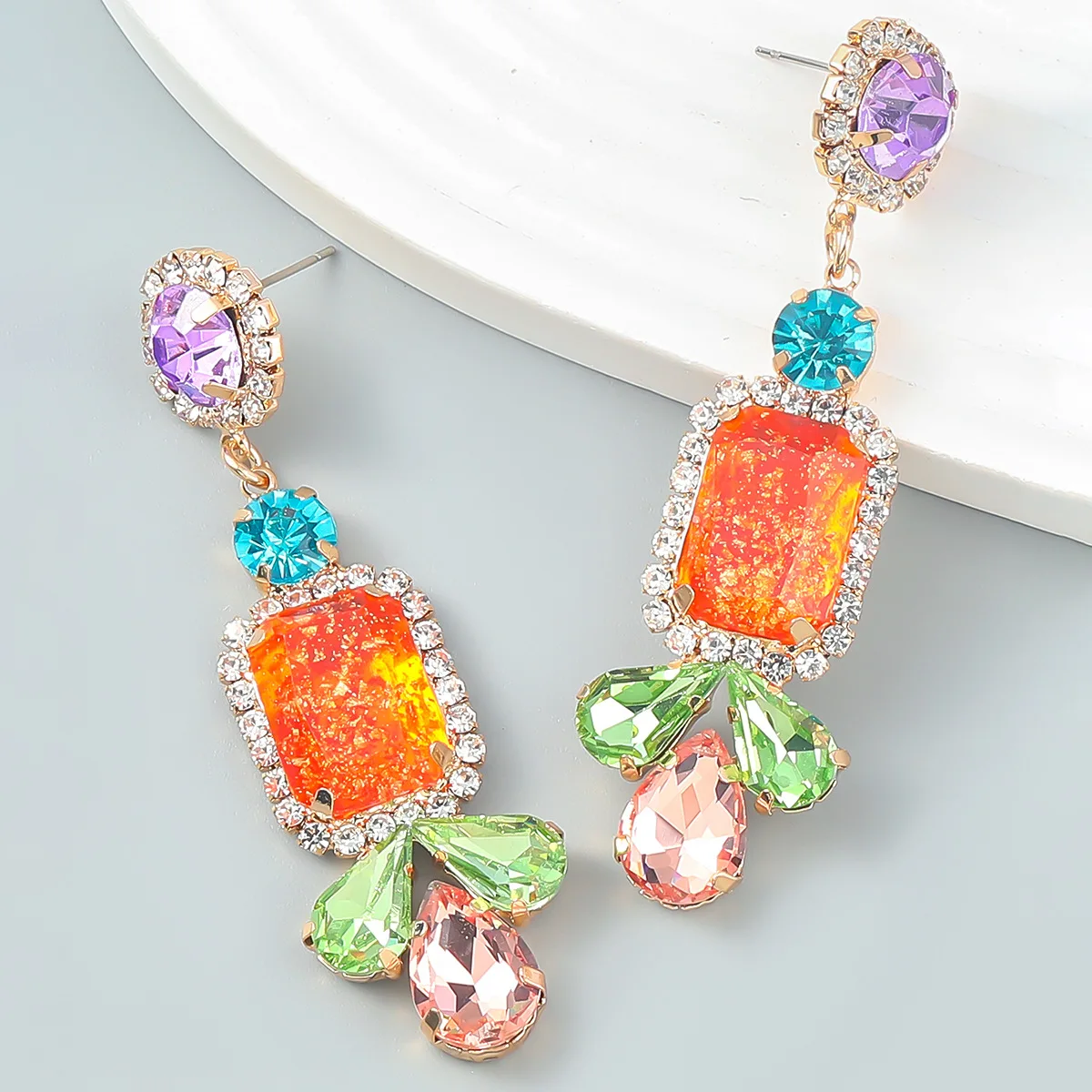 

Bohemia Summer Colorful Shiny Crystals Mixed Earrings Jewelry Trendy Dangle Drop Earrings for Women Bridal Wedding Gift