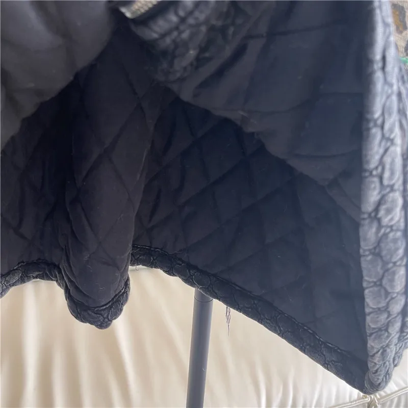 Женская джинсовая стеганая куртка с леопардовым принтом длинные рукава