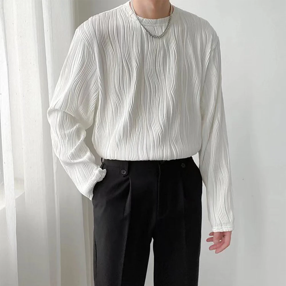 

T-Shirt Men Shirt Casual Comfortable Long Sleeves Loose M-2XL Mens Polyester Round Neck Soft Solid Color T-Shirts