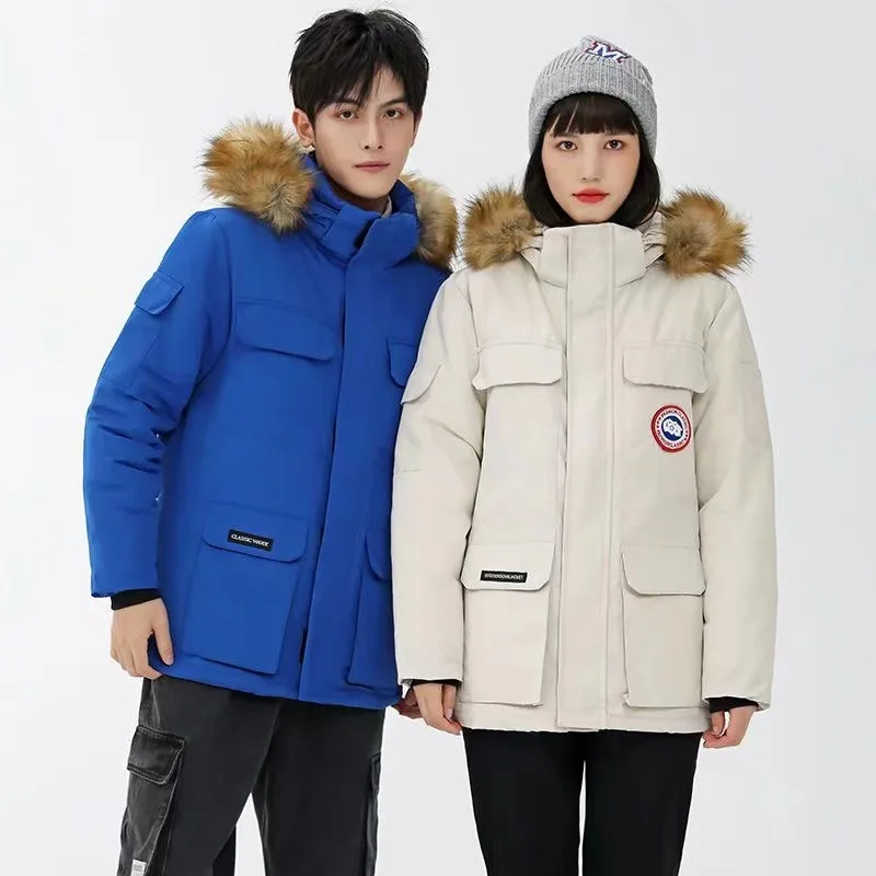

Jyate Loose Women Winter Duck Down Coat With Large Pocket Zipper Couple Hooded Jacket Chick Waterproof Warm Oversize Coat 2023