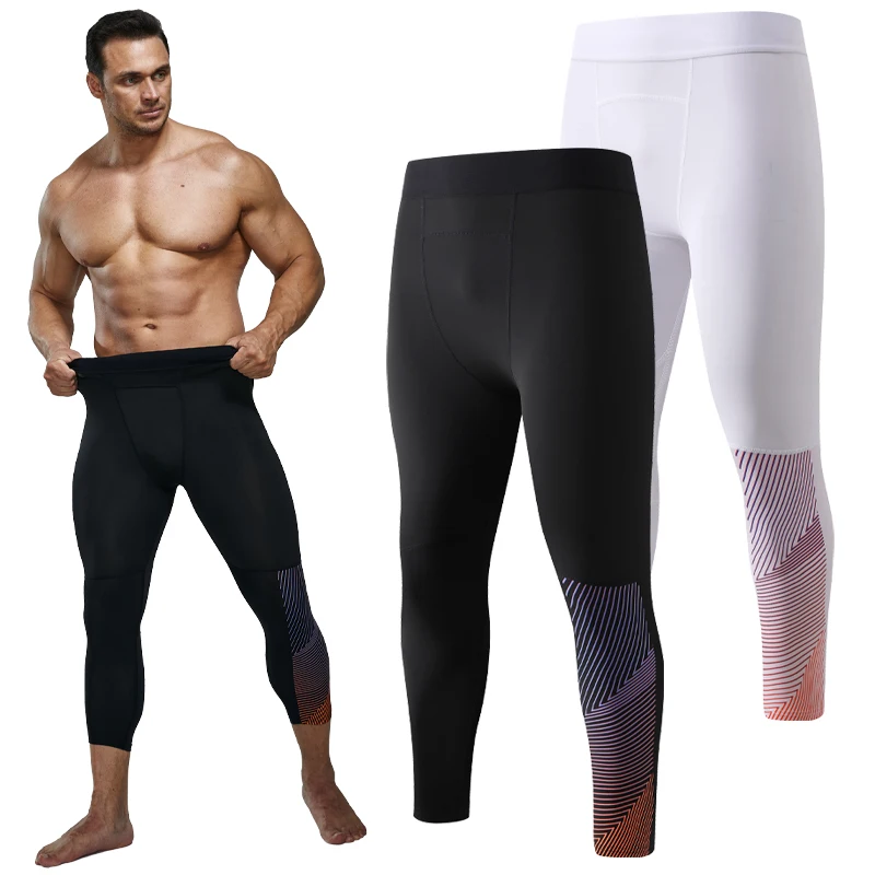 

Men Compression Leggings Prints 2022 New Tights Leggings Phone Pocket Elastic Running Fitness Pants Quick Dry Gym Trousers