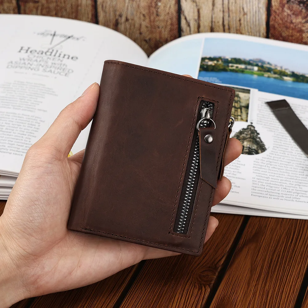 Короткий кошелек из натуральной кожи для мужчин Ретро Бумажник воловьей с