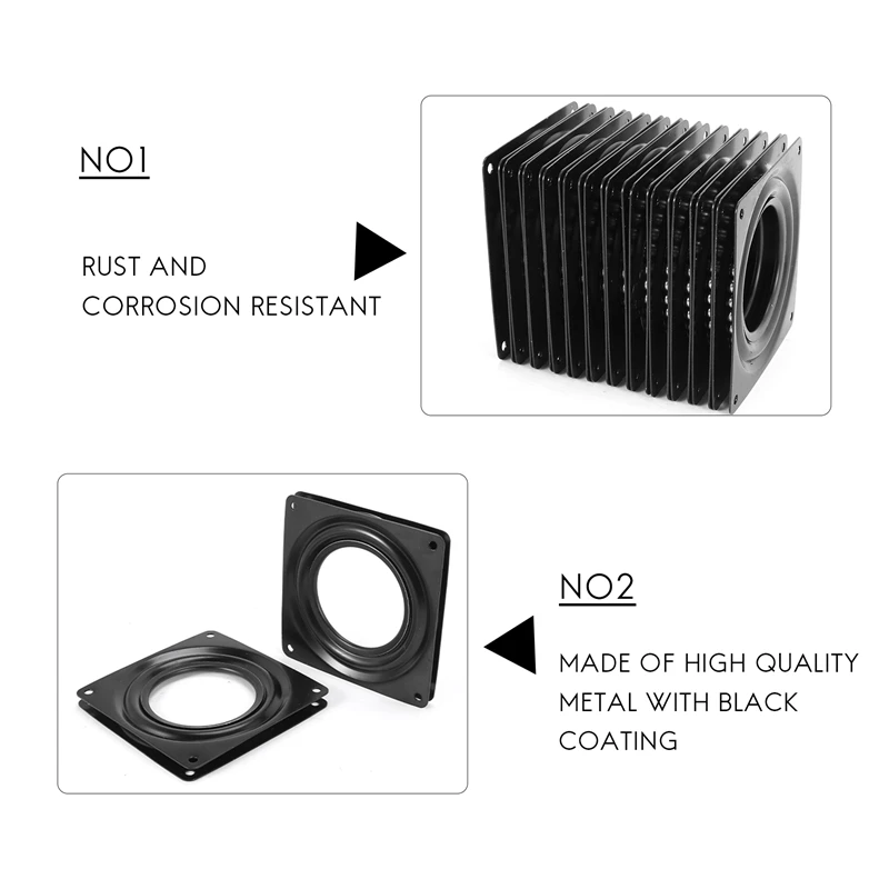 

ABHG 12 Pack Black Turntable Bearings, 4 Inch Square Rotating Plate, 300 Lbs 5/16 Inch Thick Swivel Plate For DIY Lazy Susan